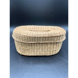 Vintage Sweet Grass Woven Oval‎ Basket With Lid